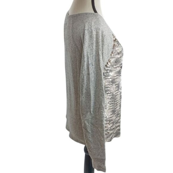 Express Womens S Gray Flip Sequin Long Sleeve Top Shimmer Sparkle Party Blouse - Picture 4 of 6
